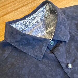 Robert Graham Mens XL Black Jacquard Short Sleeve Button Down Shirt
